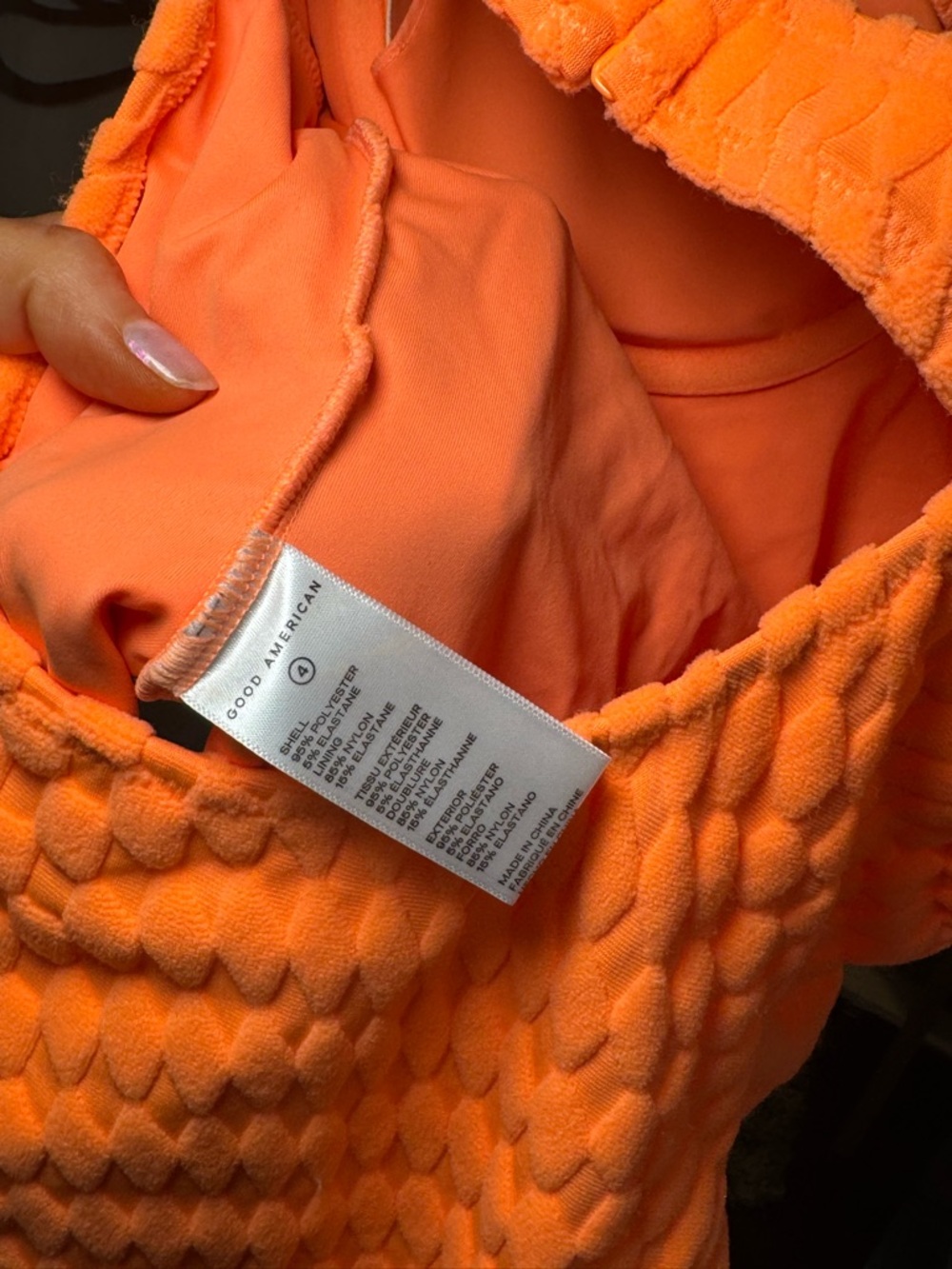 Good American Orange Textured One-Piece Swimsuit high cut towel fabric bright - Picture 6 of 7